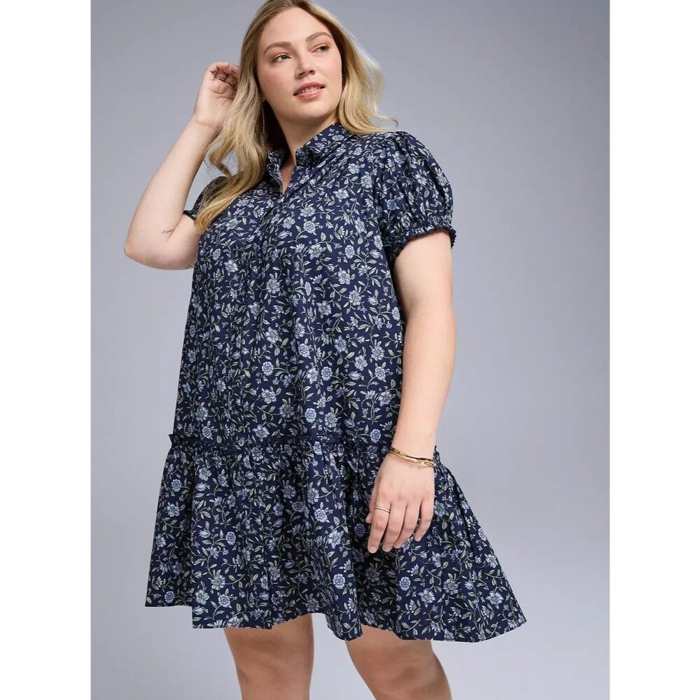 Torrid Plus size Belle Isle Trapeze Shirt Mini Dress blue floral size 2x NWT BA